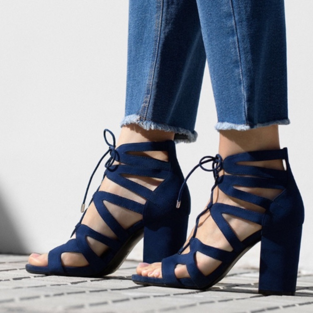 Bershka Blue LaceUp Gladiator Block Heels